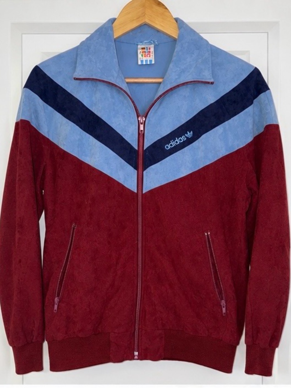 Vintage 70s 80s Adidas Trefoil Track Jacket Burgundy Blue Colorblock L